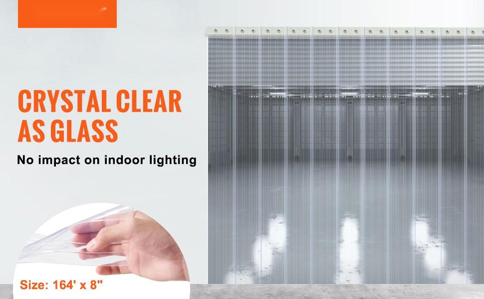 Strip Curtain Roll, 164 Ft Length, 8 In Width, 0.08 In Thickness, Clear Ribbed PVC Door Strips, Curtain Strip Bulk Roll For Warehouses, Factories, Supermarkets, Shopping Malls, Halls, Garages