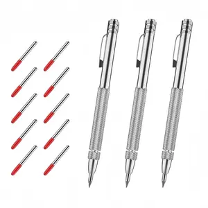 Strong Magnetic Diamond Scribing Pen Set, 3 Magnetic Pens with 12 Tungsten Steel Needles, Ideal for Marking on Ceramics and Glass