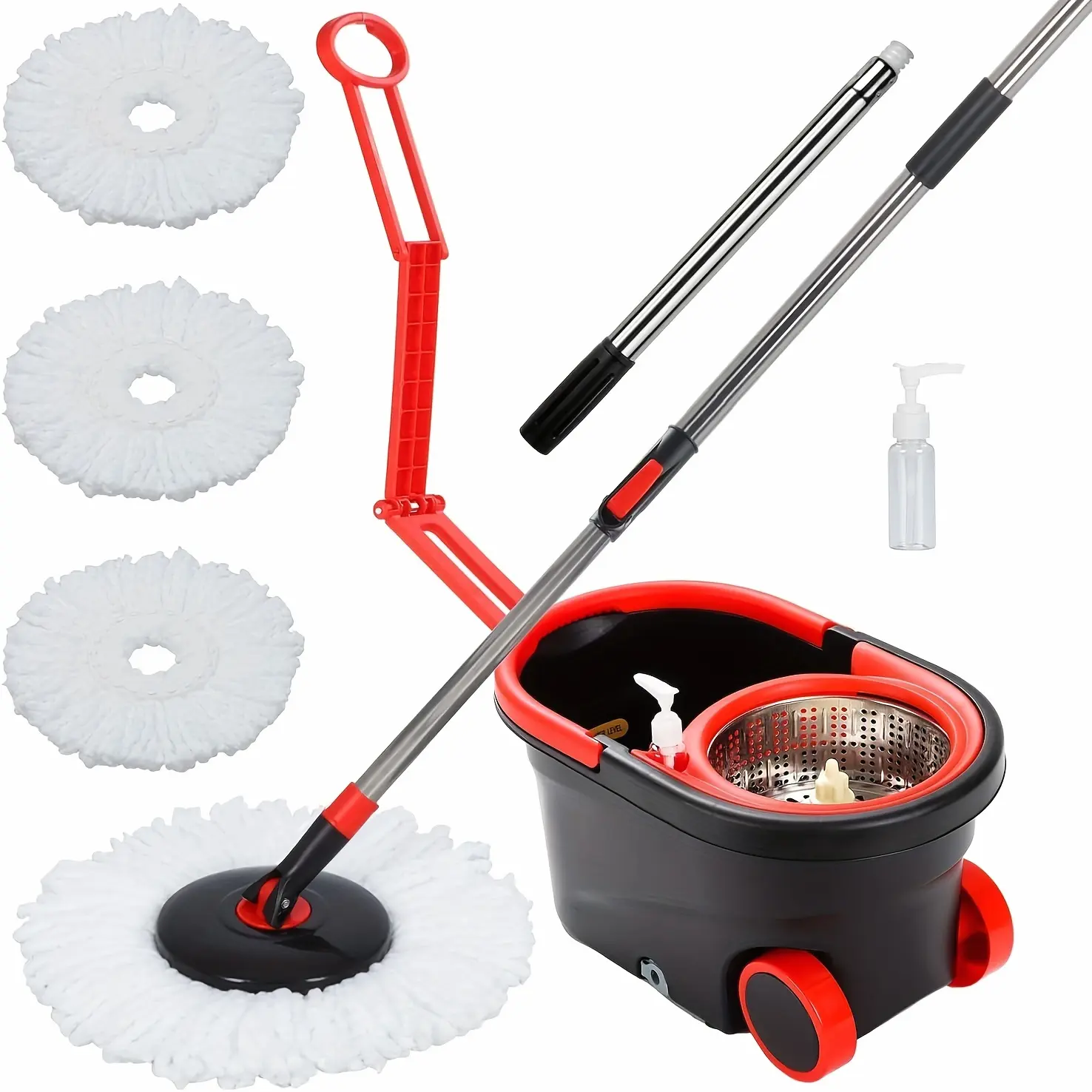 Mop Bucket Set, Spin Mop And Bucket And Wringer Set, Bathroom Mop Bucket, 360° Spin Mop Bucket System with 3 Microfiber Mop Replacement Heads And 61 Inch Adjustable Handle for Floor Cleaning, Holiday Cleaning, Christmas Cleaning