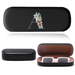 PU Leather Glasses Case Hard Shell Eyewear Storage Box Unisex Sunglasses Eyeglasses Organizer Lightweight Protective Cover Shockproof Design Fashion Accessory Blue Initial Name 26 Letters Pattern Portable Sunglasses Organizer