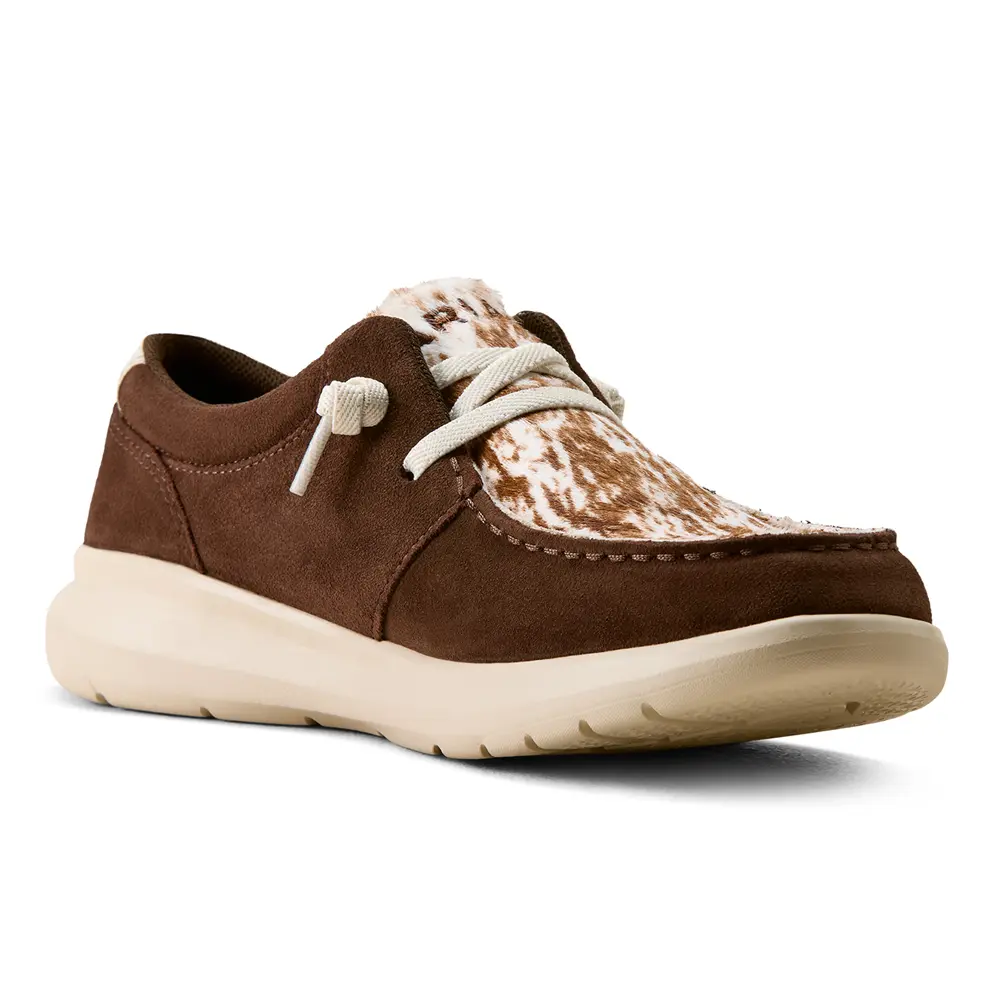 10080390 Ariat Women's Hilo Shoe - Coffee Bean Suede /  Speckled Cow Print