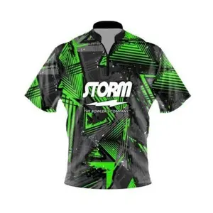 SALE Storm Green Triangles Quick Zip Bowling Jersey Size S-5XL