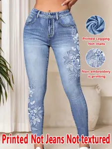 Women's Fitted Long Pants, Natural Waist Design, All Season Wearable, Non-Denim Fabric, Y-Type Silhouette, Printed Bottoms, Pocket