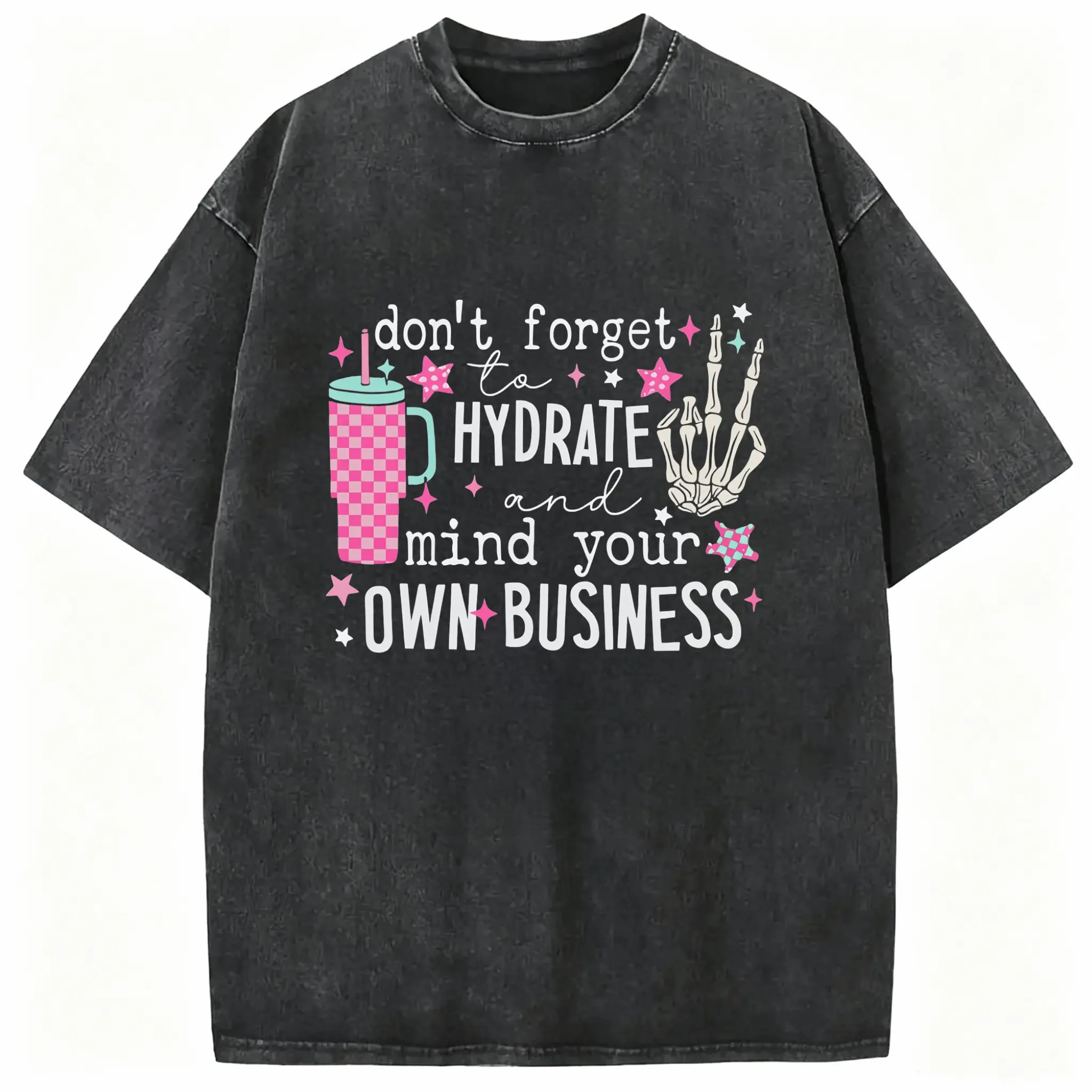 Women's Acid Wash Vintage Graphic Short-Sleeve Crewneck Print Shirt Heavyweight Cotton Oversized Relaxed-Fit Womenswear for Summer tshirt Gym Women Wear