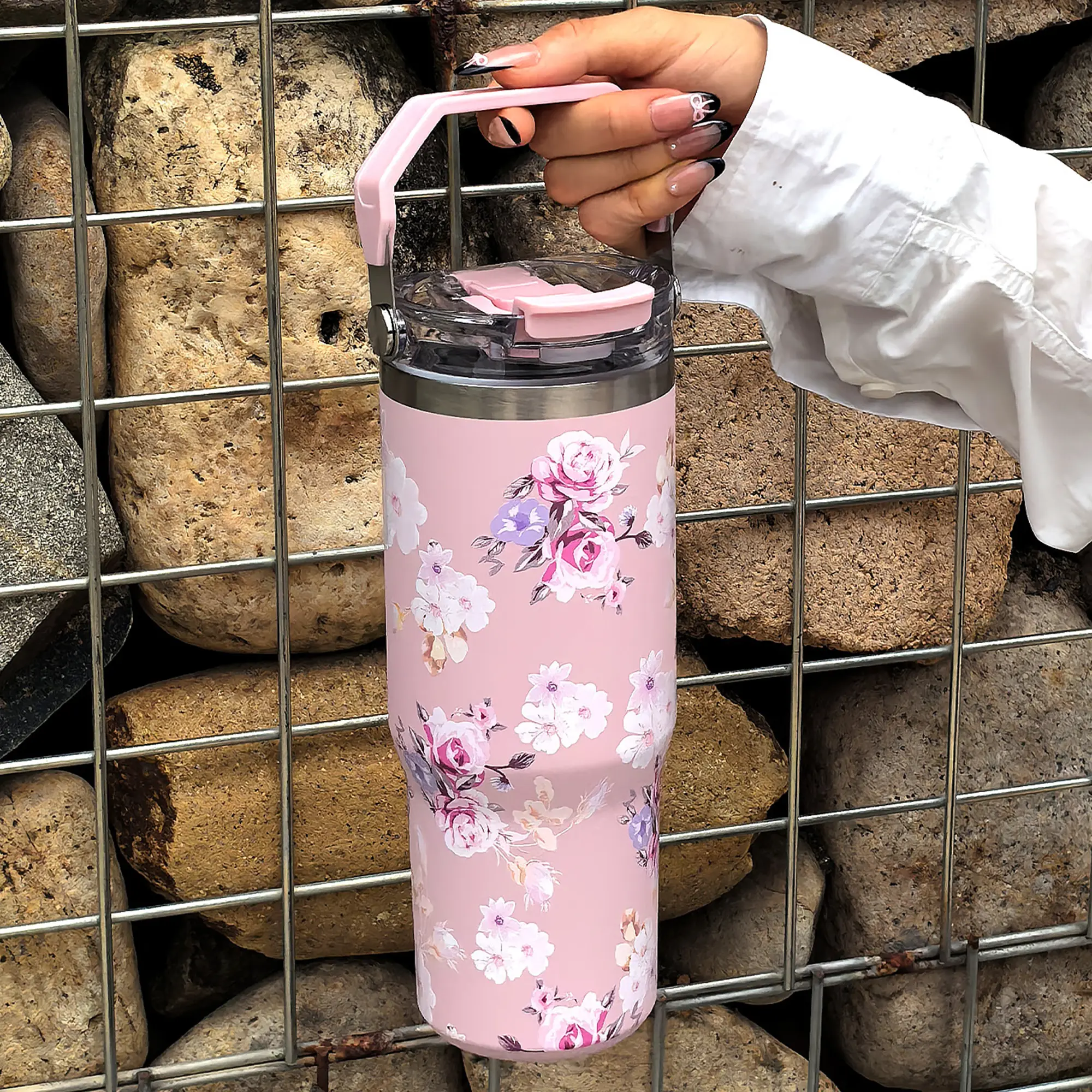 30oz Stainless Steel Vacuum Insulated Cup with Floral Design, Colorful Double Layer Thermal Mug, Vacuum Insulated Tumbler, Thermal Flask for Coffee Tea Outdoor Office Home Travel Use, Insulated Drink Tumbler, Insulated Drinkware, Insulated Flasks