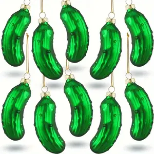 Glass Blown Pickle Christmas Tree Ornaments, Set of 6-10 Pieces, Traditional Holiday Decoration, Perfect for Parties & Gifts