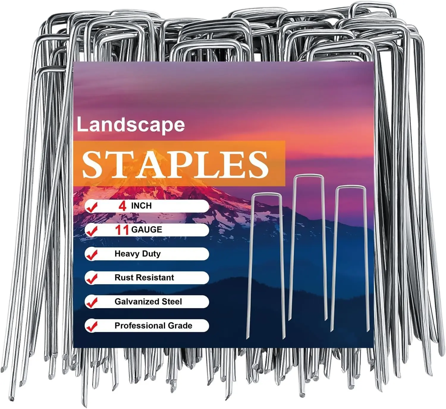 50 Pack 4 Inch Galvanized Landscape Staples Garden Stakes  Cover Stakes 11 Gauge Lawn Staples Fence Stakes Ground Stake for Landscaping Securing Weed Barrier Fabric