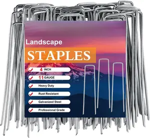 50 Pack 4 Inch Galvanized Landscape Staples Garden Stakes  Cover Stakes 11 Gauge Lawn Staples Fence Stakes Ground Stake for Landscaping Securing Weed Barrier Fabric