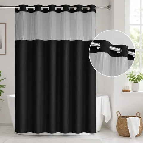 No Hook  Waffle Pattern Shower Curtain, 1 Count Modern Simple Bathroom Curtain with Snap in Liner Set, Shower Curtain Liner, Bathroom Decor, Size Adaptability Bathroom Accessories for Hotel Salon Room Home Decor 72*75inch