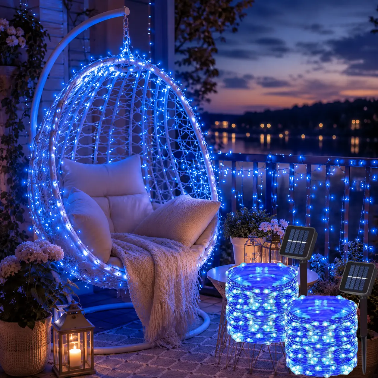LUMOSCAPE 2 Pack-400 LED Solar Fairy String Lights Blue, 72FT Waterproof Copper Wire Lights with 8 Modes, Outdoor Decorative Lights for Garden Patio Balcony Party Decor
