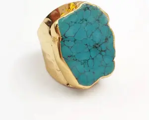 Turquoise Unbounded Handmade Ring for Women | Adjustable Size 7–8 | Natural Shape & Size May Vary | 18K Gold Plated