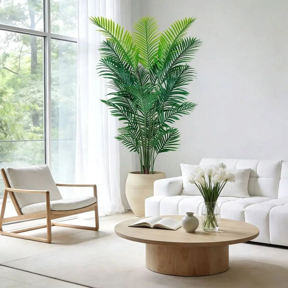 2026 Fake Plants 4/5/6ft Artificial Areca Palm Tree Realistic Faux Palm Plant With Black Pot Tall Fake Indoor Decor Tree For Home Living Room Bedroom Office Modern Home Decor