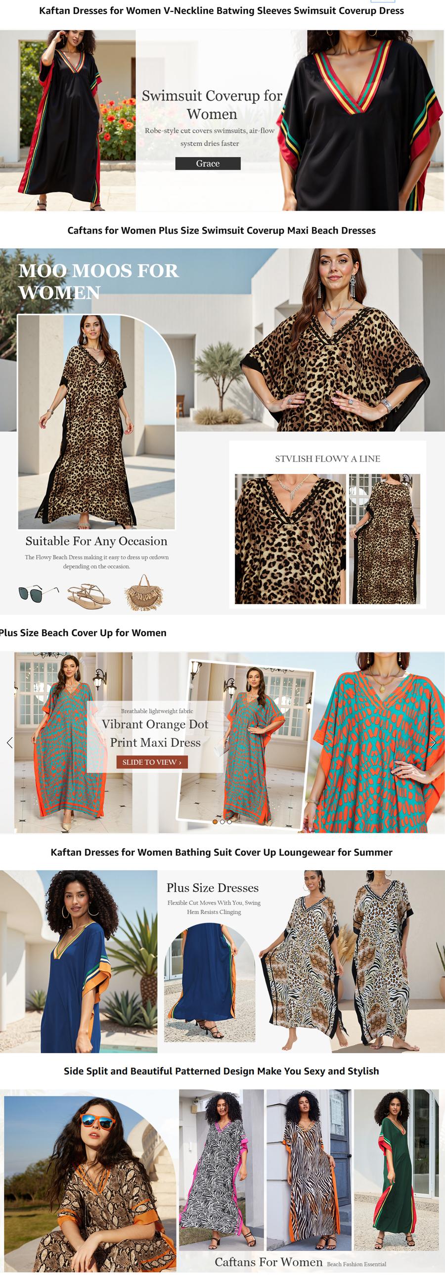 Plus Size Mumu Dresses for Women - Boho Batwing Sleeve Caftan with Side Slits, Long Moo Moo Nightgown & Beach Cover Up - Zebra Orange