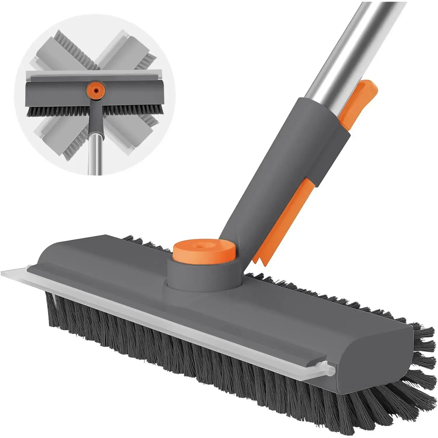 Floor Scrub Brush with Multi-Purpose Long Handle Scrub 3 in 1 360°Rotating Scrape and Heavy-Duty Stiff Bristle Scrubber Brush for Bathtub Cleaning Shower Bathroom Patio Garage Kitchen Wall and Deck Cleaning Supplies Home Essential Items