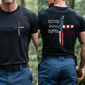 VIBEZONE Christ Flag The Cross FAITH 2 Sided T-Shirt, Graphic Tees for Women Cotton Fabric Casual Crew Neck Short Sleeve T-Shirt Trendy Tops