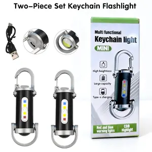 Rechargeable Mini Keychain Flashlight 2 Pack, 6 Modes Waterproof COB Light, Compact Pocket Size, Dual Function Power Bank, Ideal for Night Work, Running, Camping