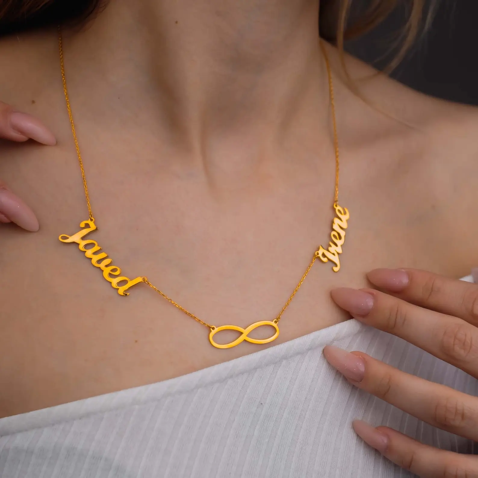 Custom Infinity Two Name Necklace, Double Solid Gold Name Necklace, Personalized Gift, Handmade Jewelry, Christmas Gift, Christmas Necklace