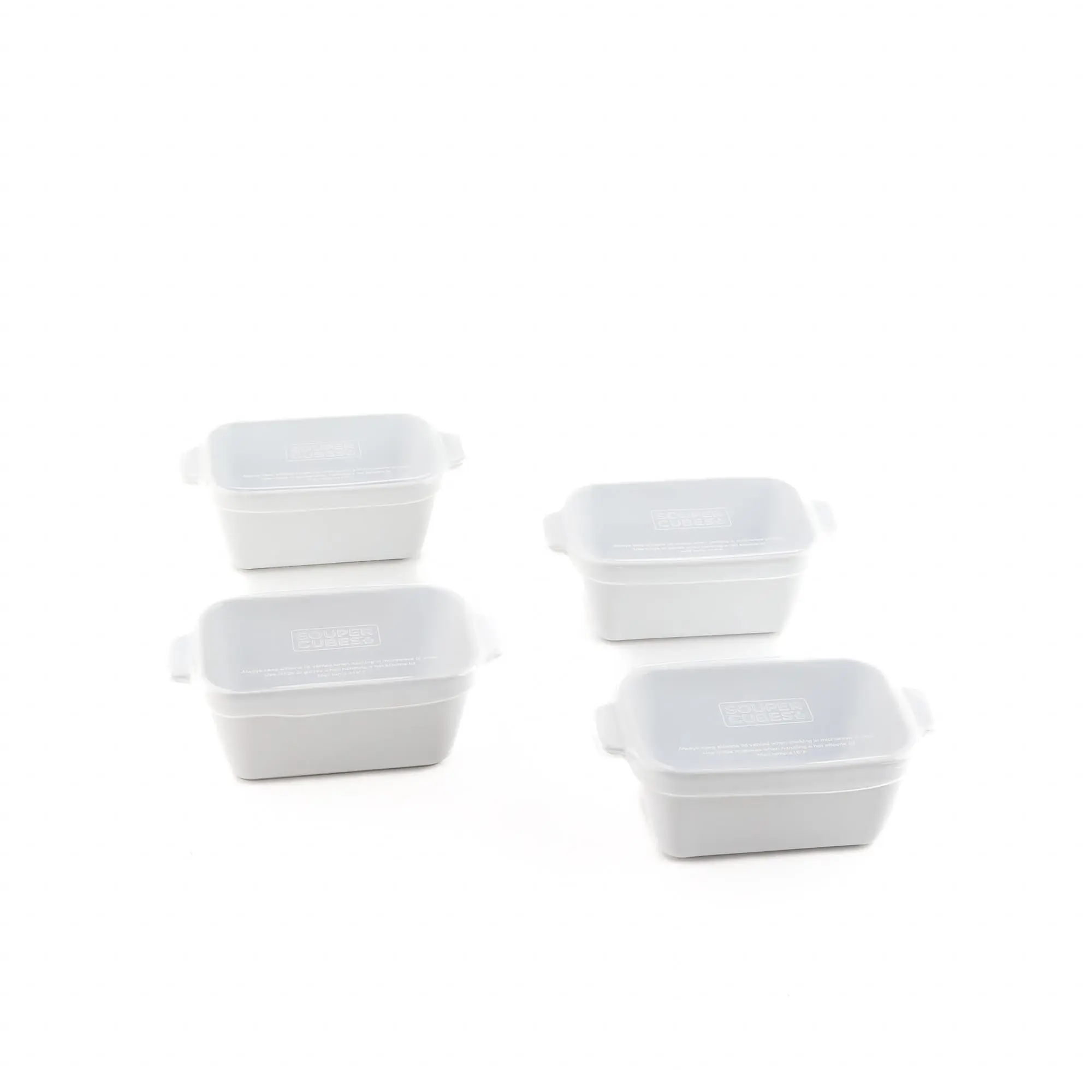 Souper Cubes Stoneware 2.0-5" x 3" Baking Dishes for Oven, Made in USA, Premium Mini Ceramic Baking Dishes with Silicone Covers for Individual Portions, Set of 4 - White
