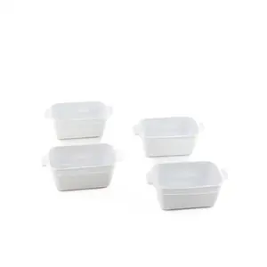Souper Cubes Stoneware 2.0-5" x 3" Baking Dishes for Oven, Made in USA, Premium Mini Ceramic Baking Dishes with Silicone Covers for Individual Portions, Set of 4 - White