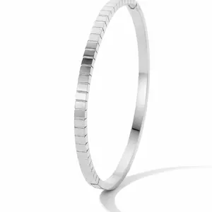 Lucy Silver Bangle Cuff Bracelet - Waterproof Anti-tarnish - Elegant Design for Everyday Wear