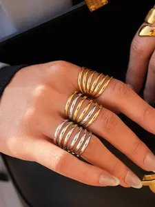 18K Gold Plated Two Tone Chunky Coil Ring Set Multi-Layer Spiral Wrap Band Trendy Statement Finger Jewelry for Party Club Night Out & Daily Wear for Women