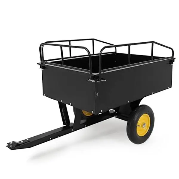 GARVEE Heavy-Duty 750 LB Capacity ATV Dump Trailer with Removable Sides - 15 Cubic Foot Utility Hauler for Lawn Tractors, Riding Mowers & Yard Work Yellow