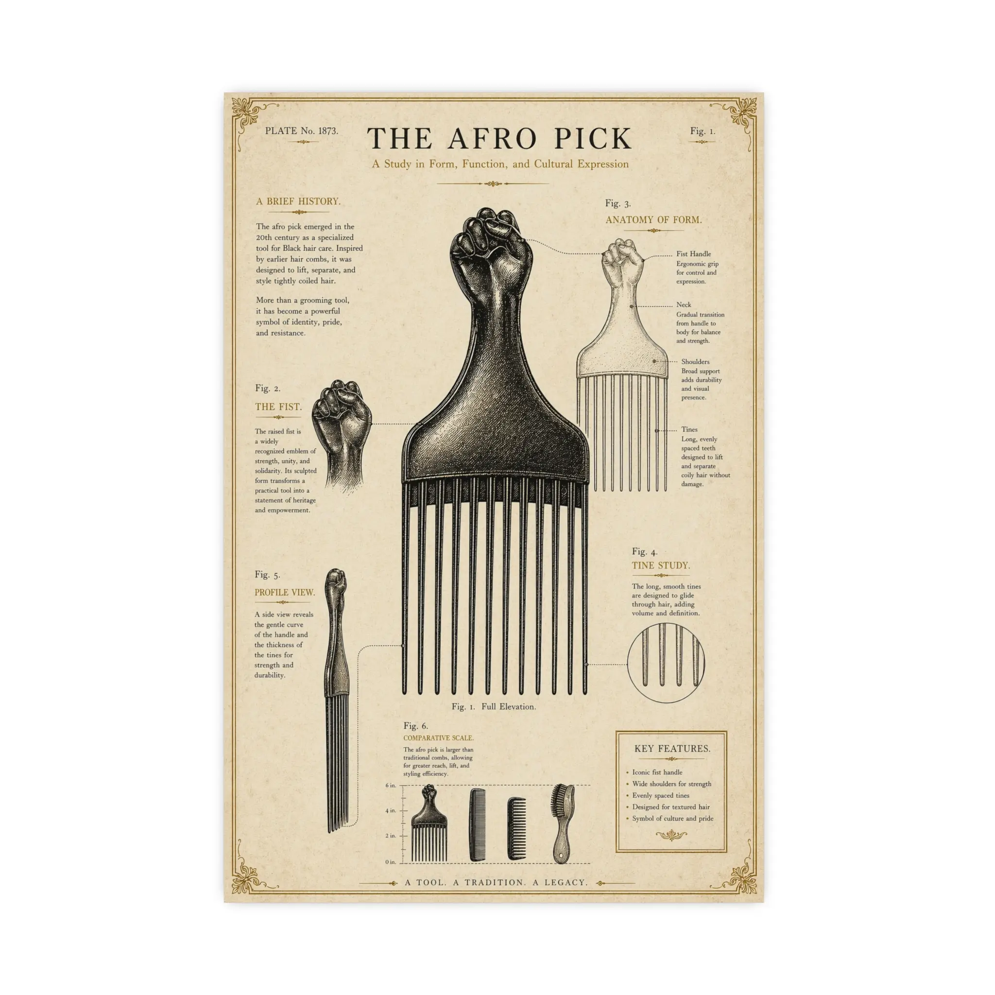 Afro Pick Scientific Diagram Poster | Matte Vertical Poster