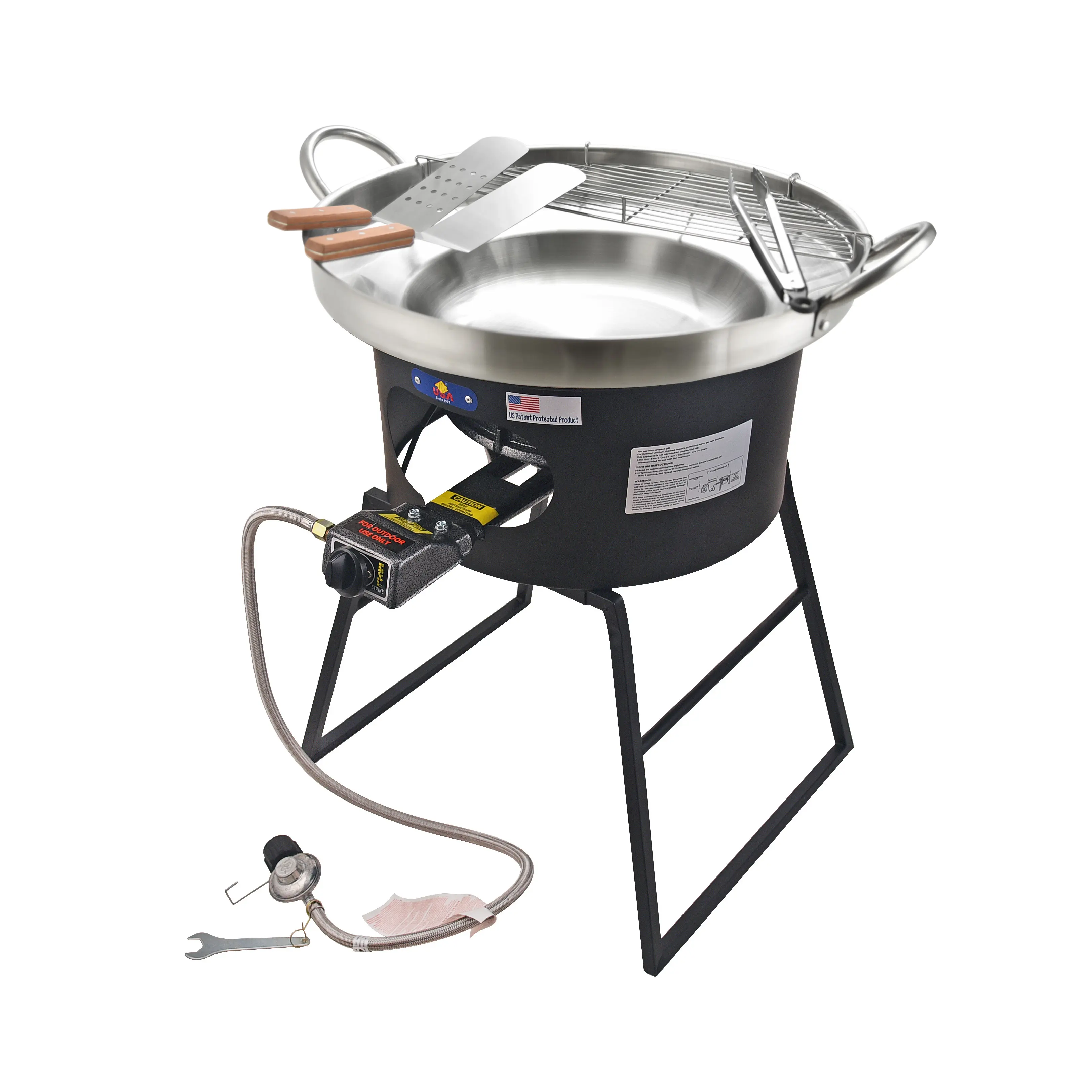 ARC ADVANCED ROYAL CHAMPION 23" Stainless Steel Concave Comal Set with 30,000BTU Propane Portable Camping Outdoor Burner Stove and Burner Stand, Discada Disc Cooker, Portable Burner, Camping Stove