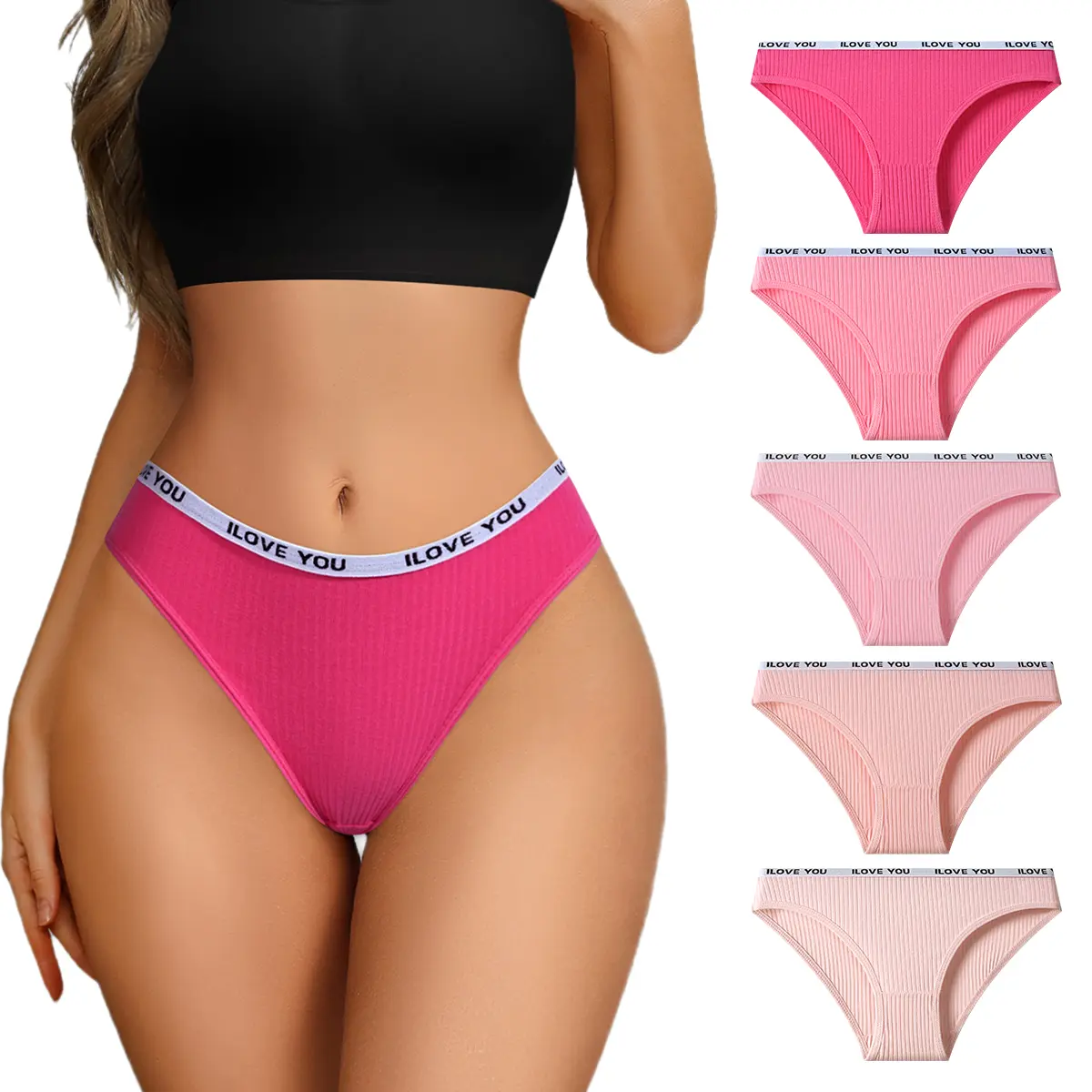 Hotcom Women's Regular Fit All-Cotton Briefs - Cheeky, Contrast Bind, Soft Breathable Machine-Washable Knickers with Chic Letter Print, Mixed Color (5pcs) Everyday Essential Underwear