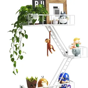3-Tier Metal Fire Escape Ladder Shelf with Baskets, Decorative Wall Organizer for Home Décor