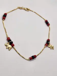 Brand New Brazilian 18k Gold Filled 2 Elephants red/black Beaded Anklet