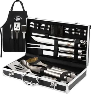 Grilling Accessories, Dad Gifts for Fathers Day, Mothers Day Grilling Gifts, Heavy Duty Stainless Steel BBQ Tool Set for Outdoor Grill with Aluminum Case and Apron, Birthday Gifts for Men
