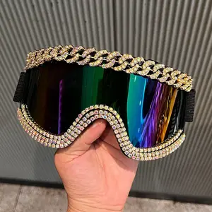 2026 Luxury Rhinestone Decorated Mountaineering Goggles, Windproof and Dustproof Cycling Glasses, Large-frame Sponge Silicone Ski Goggles