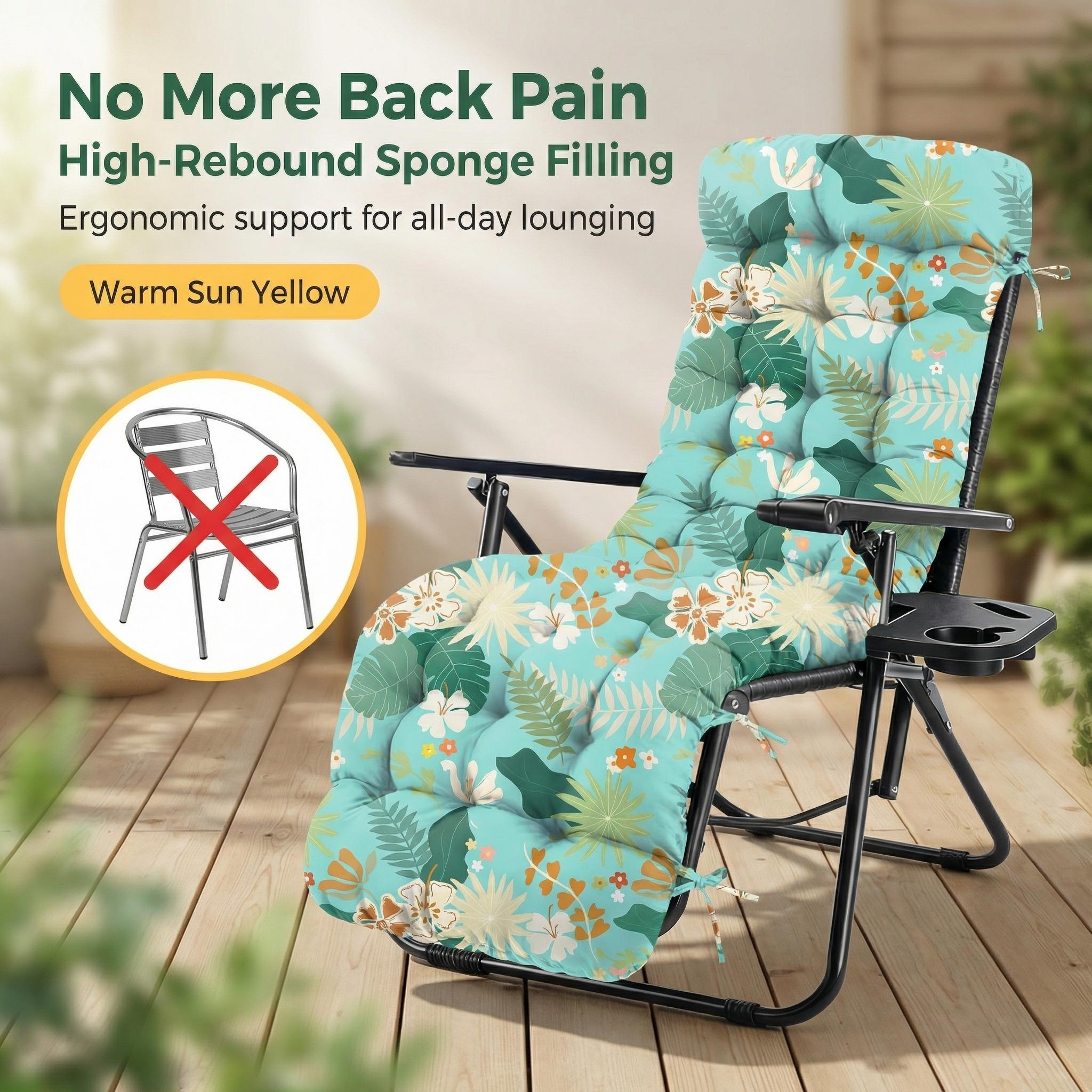 Outdoor Chaise Lounge Chair Cushion Waterproof 66 x 21 x 4 Inches Cotton Zero Gravity Chair Cushions with Ties, Soft Thickened Lounge Chair Cushions for Indoor Outdoor Furniture (Green Flower Leaf)