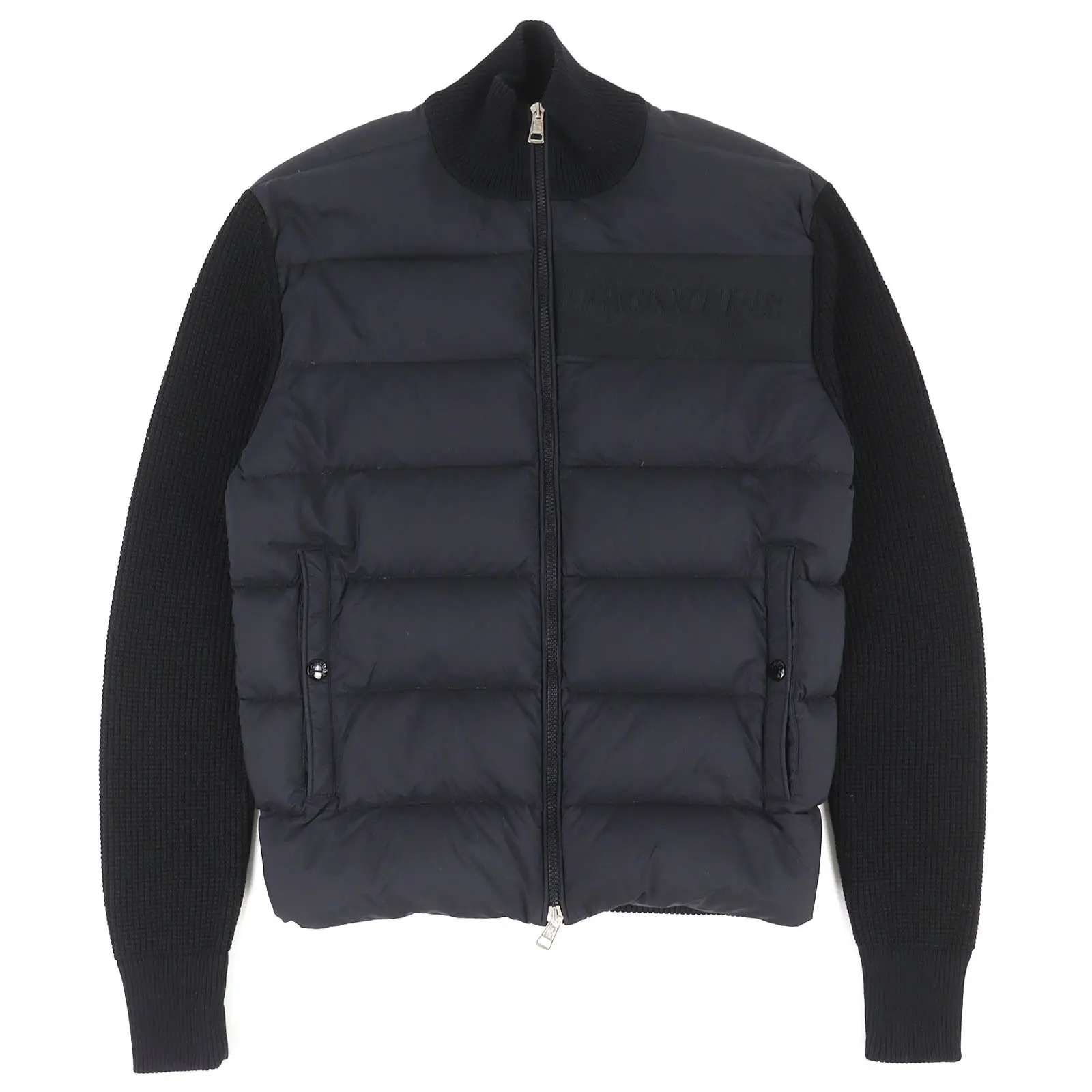 Pre-owned MONCLER Wool Small Leather Goods Cardigan Tricot down jacket