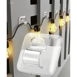 50 Pack Heavy Duty Waterproof Light Hooks - Clear Square Adhesive Strips for Hanging Outdoor String Lights, Durable Cord Holders Organizer, No Damage Rope Cable Clips, Reusable Outside Mounting Solution