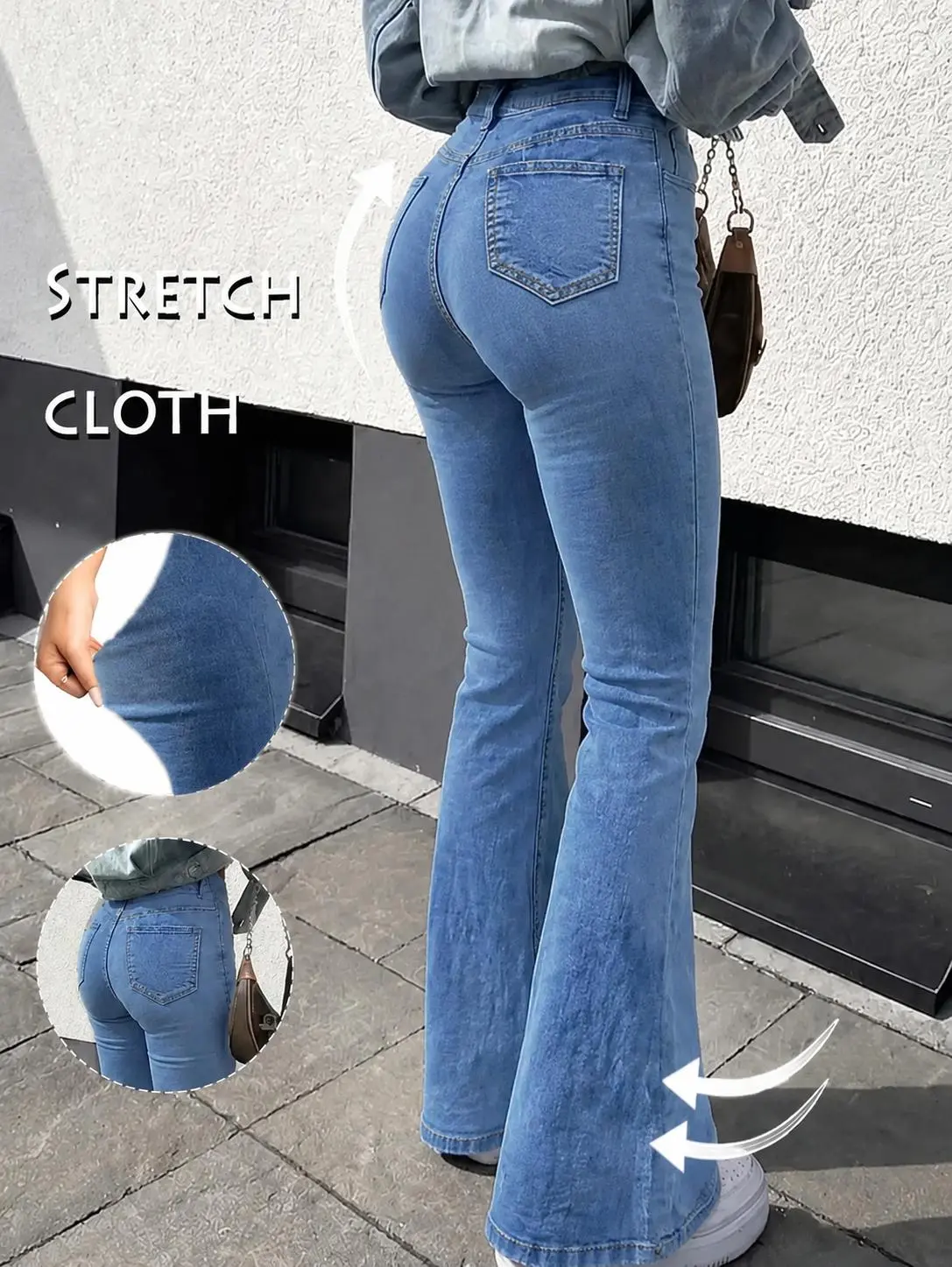 Womenswear Women's Mid-Rise Stretch Flare Jeans - Butt Lift Bell Bottoms, Soft Elastic Denim Pants, Y2K Casual Streetwear Trousers
