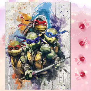 5D DIY Full Drill Round Diamond Painting - Diamond Art Painting Kit Ninja Turtles Mosaic, Canvas - DIY Decorative Painting, Home Wall Decor, Suitable for Halloween, Christmas, Birthday, and Anniversary Gifts