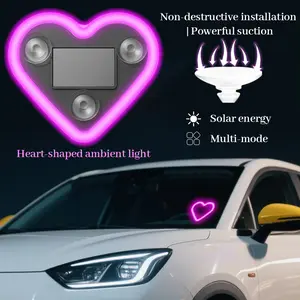 2Pcs Car Interior Neon Heart Lights, Solar/USB Rechargeable With 5 Lighting Modes for Car Dashboard & Home Party Decor, Suitable for Cars, Motorcycles, Ultimate Couple's Gift For Christmas, New Year