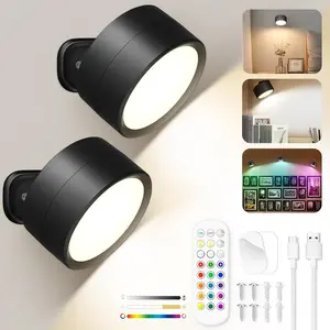 LED Wall Light, 360° Adjustable RGB Light with Remote Control, Magnetic Base, USB Rechargeable & Dimmable Cordless Indoor Lighting for Bedroom, Hallway, Cabinet Decor