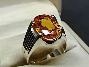 Oval Cut Dark Deep Yellow Lab Citrine Sterling Silver 925 Handmade Mens Plain Ring