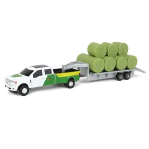 John Deere Ford F-350 Pickup & Trailer w/ 11 Round Bales Diecast 1:64 Scale Model - ERTL 45927