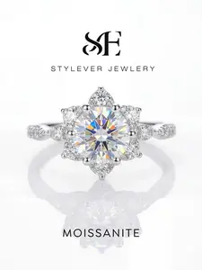 1 Pc Fashionable Sunflower Six Prong Copper Ring with 1.0ct Synthetic Moissanite for Women Wedding Fine Jewelry
