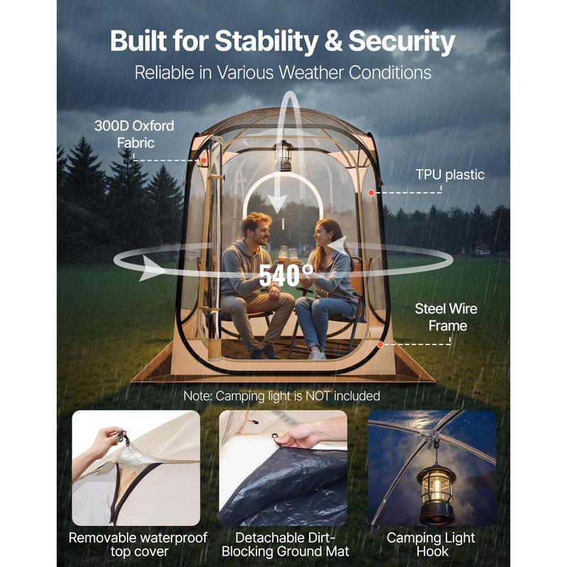 VEVOR Pop up Sports Tent,  , 50x50 in Clear Bubble Tent for 1 Person, Waterproof Outdoor Pod with Floor Mat & Top Cover, Garden Igloo Dome Tents Camping Shelter for Events Fishing Cheering