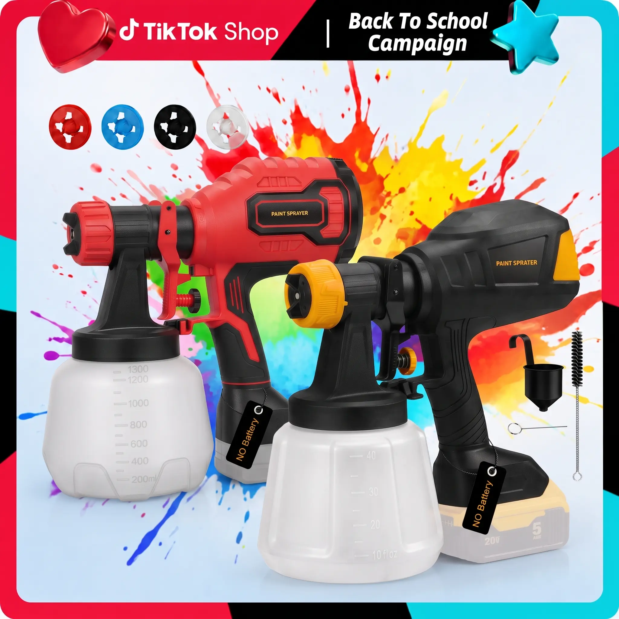 【NO BATTERY】Cordless HVLP Paint Sprayer, Brushless Motor, Adjustable Flow, Easy Clean, 44fl oz Container, 3 Modes, 4 Nozzles, Funnel & Cleaning Accessories, Compatible with Milwaukee 18V/DEWALT 20V Battery, for Furniture, Fences, Walls, Doors & Windows