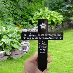 Dog Grave Marker Cross, Pet Loss Memorial Gifts, Acrylic, Black with White Print, 9W x 7.24L x 0.2H inches