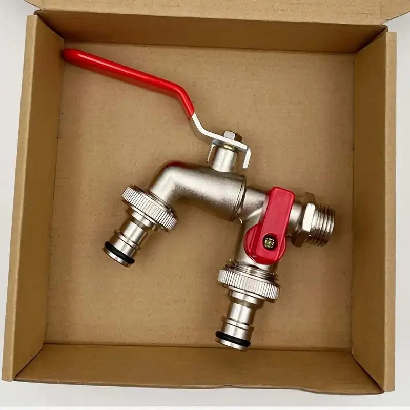 Double Outlet Garden Faucet, Country Style 304 Stainless Steel Single Hole Installation, Universal Thread Metal Outdoor Faucet, Garden Hose Connector, Garden Hose Watering, Watering For Garden
