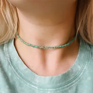 Green Picasso Seed Beaded Choker Necklace