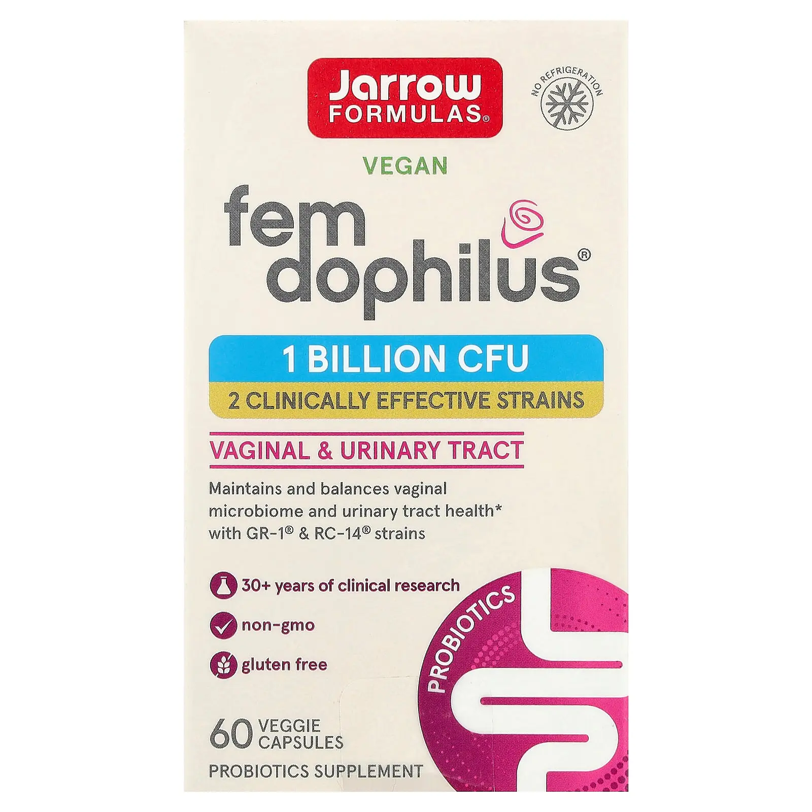 Jarrow Formulas Vegan Fem Dophilus, 1 Billion CFU , 60 Veggie Capsules