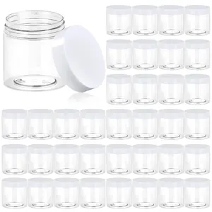 36 Pack 4 OZ Plastic Jars Round Clear Cosmetic Container Jars with White Lids, Eternal Moment Plastic Slime Jars for Lotion, Cream, Ointments, Makeup, Eye shadow, Samples, Potravel Storage
